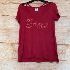 Victoria’s Secret PINK Sz XSmall Burgundy Sequin Bama Short Sleeve Criss Cross‎